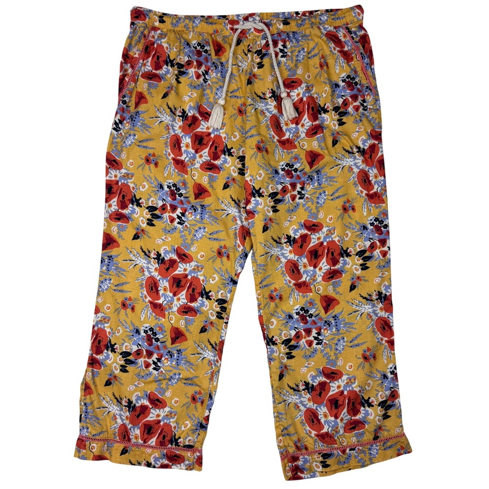 Pact Organic Cotton Breezy Sleep Pant Floral Pajamas Women XL Yellow Cottagecore